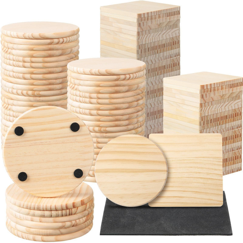 Wooden Insulation Mat Coaster Solid Wood DIY Graffiti Wood Slice Logo Engraving Square and Round Wooden Art Coaster