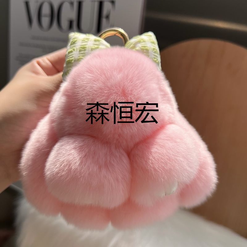 SHH1 귀여운 진짜 렉스 토끼 모피 활 작은 토끼 자동차 펜던트 봉제 가방 펜던트