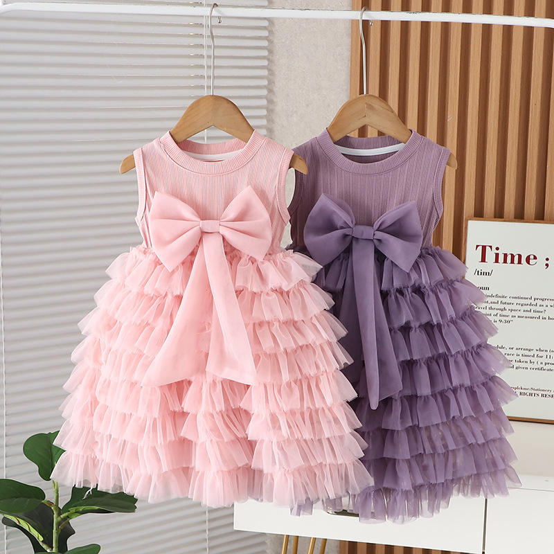 Children's Mesh Cake Skirt 2026 New Summer Girls' Sleeveless Bow Dress European and American Versatile Puffy Long Skirt