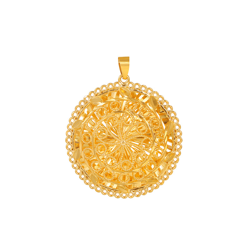 Aleación de cobre redondo hombres y mujeres flor hueco vintage colgante imitación oro etiqueta temperamento estilo antiguo arena oro joyería colgante