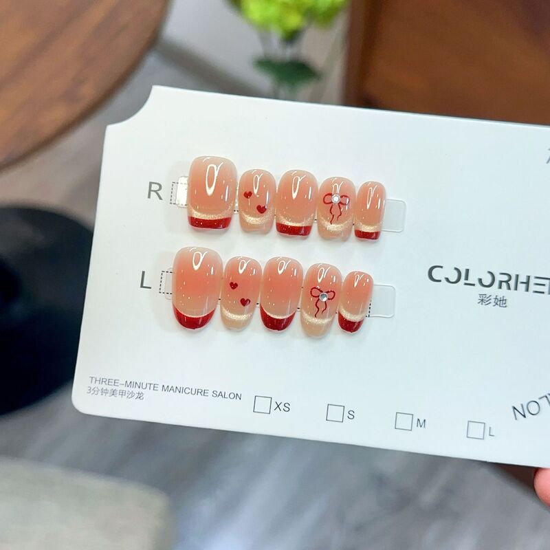 Caita-[Red Heart French Style] Purely Handmade Wearable Nail Polish, Phototherapy Manicure, Valentine's Day High-End Whitening Nail Patches