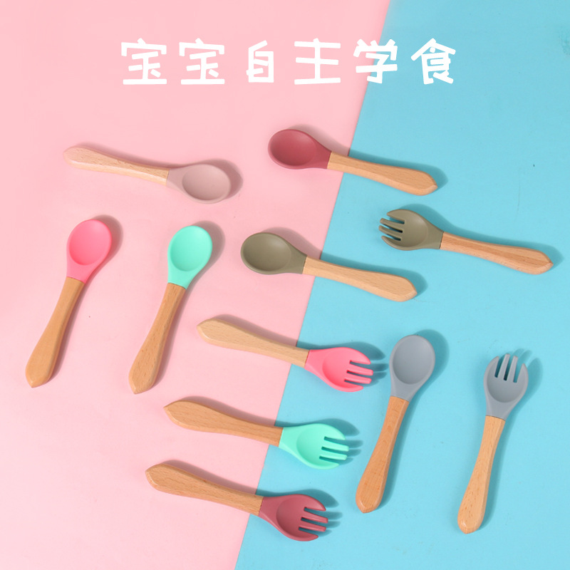 Fork and spoon with wooden handle (6 colors optional)
