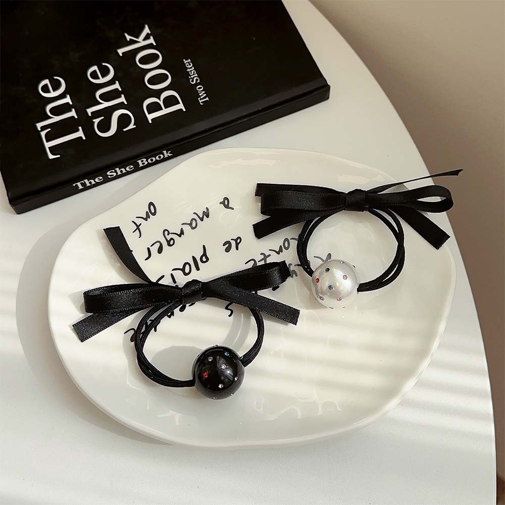 Nuevo diamante flash perla arco negro correa de goma color perforación alta cuerda de cabello elástica de moda anillo de cabello cuerda nueva adornamiento para el cabello