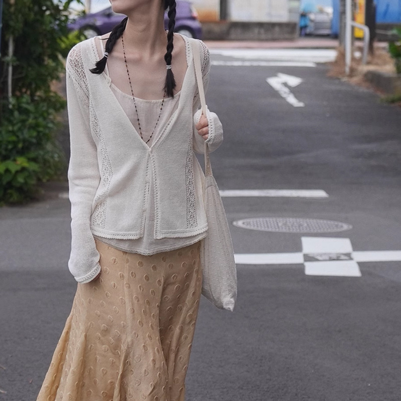 In-Stock Ginger Japanese Paper Yarn Hollow Lace Air-Conditioning Knit Cardigan 2026 Summer New Long-Sleeve Top In-Stock Ginger Japanese Paper Yarn Hollow Lace Air-Conditioning Knit Cardigan 2026 Summer New Long-Sleeve Top