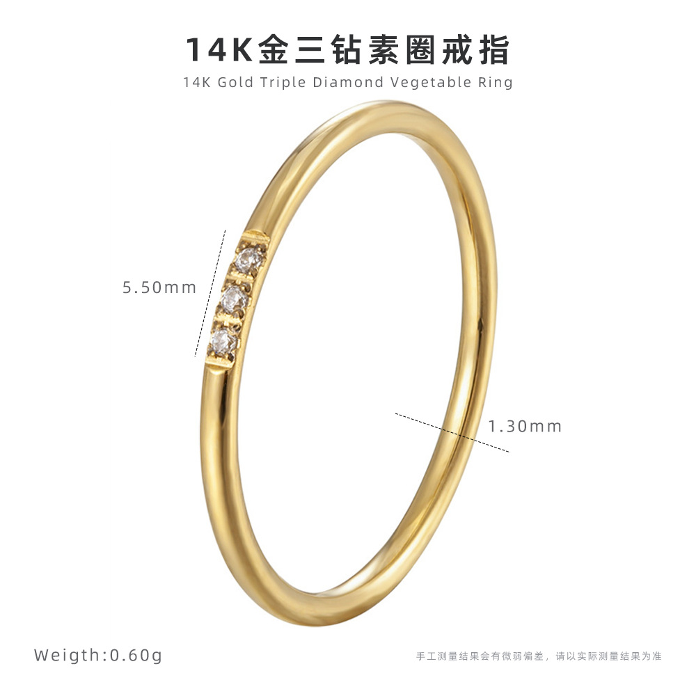 Anillo de diamantes de circón transfronterizo 14k anillo de diseño de nicho simple anillo femenino de acero de titanio sin decoloración joyería al por mayor