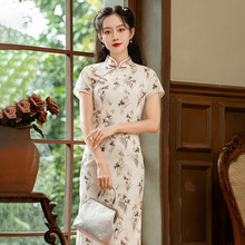 2025春夏新款改良版旗袍女新中式高端米白色斜襟夹旗袍中华娘