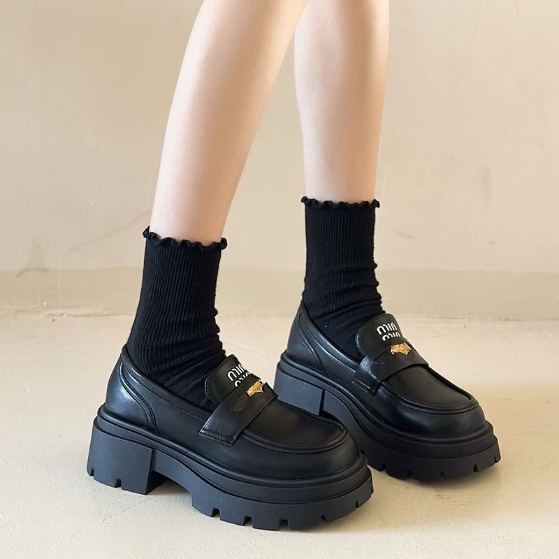 Vintage New Loafers Women's All-match Chunky Heel Spring and Autumn Petite Leather Shoes Single-layer Shoes Skirt 2025 All-match