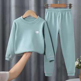 新款自发热儿童双面德绒内衣秋冬男女童长袖睡衣宝宝秋衣秋裤打底