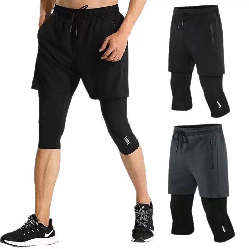 Cross-Border Two-In-One Sports Pants for Men, Seven-Point Length, Quick-Dry, Double-Layer Running Pants, Ice-Feel Stretchy Basketball Fitness Training Pants Cross-Border Two-In-One Sports Pants for Men, Seven-Point Length, Quick-Dry, Double-Layer Running Pants, Ice-Feel Stretchy Basketball Fitness Training Pants
