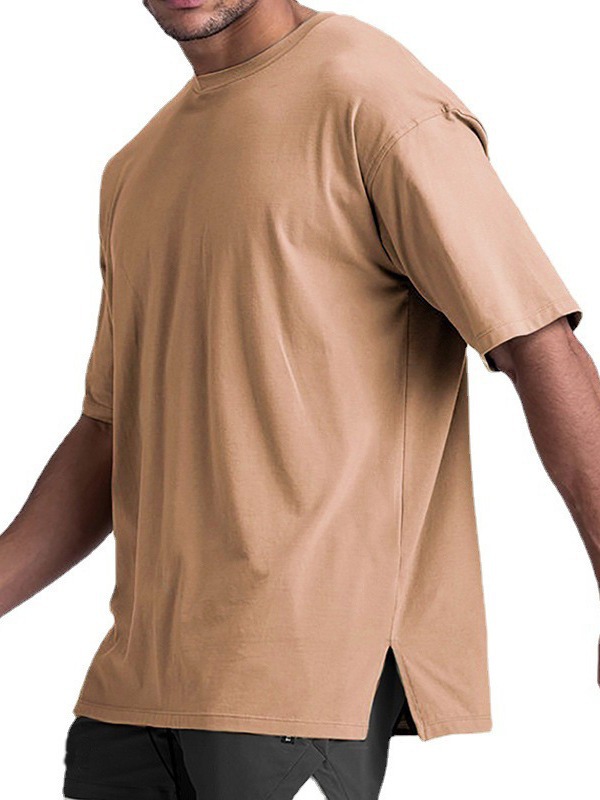 Camiseta Deportiva de Algodón de Corte Holgado Crazy Muscle Summer para Hombre, Color Sólido, Talla Grande, Entrenamiento Físico, Cuello Redondo, Manga Corta, Secado Rápido