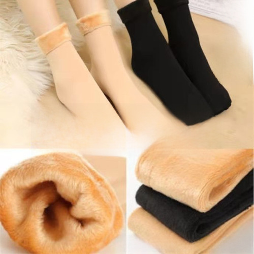 Wholesale Manufacturer Mens Mid-Calf Autumn/Winter Fleece Lined Thick Warm Straight Snow Socks Womens Solid Color Floor Socks