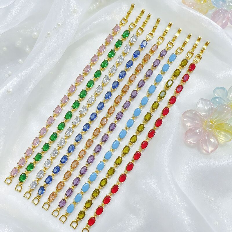 European and American foreign trade jewelry: Oval multi-color gemstone bracelet, 18K gold, colorful blessing energy tennis bracelet European and American foreign trade jewelry: Oval multi-color gemstone bracelet, 18K gold, colorful blessing energy tennis bracelet