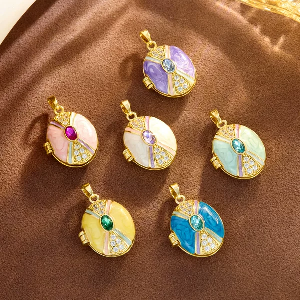 European and American Cross-Border Oil Dripping Photo Box Copper Gold-Plated Necklace Pendant Women's Niche Design High-End Creative Fashion Jewelry