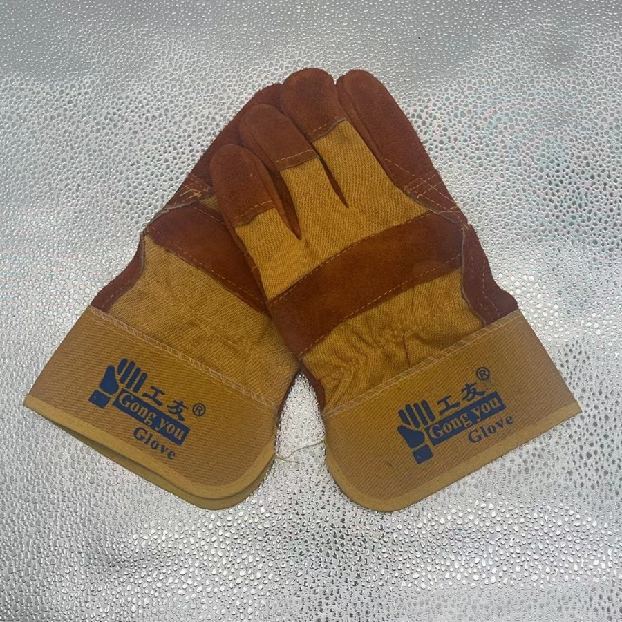工友牌牛皮电焊手套驳掌短皮装配工手套电焊手套可开发票防烫耐磨