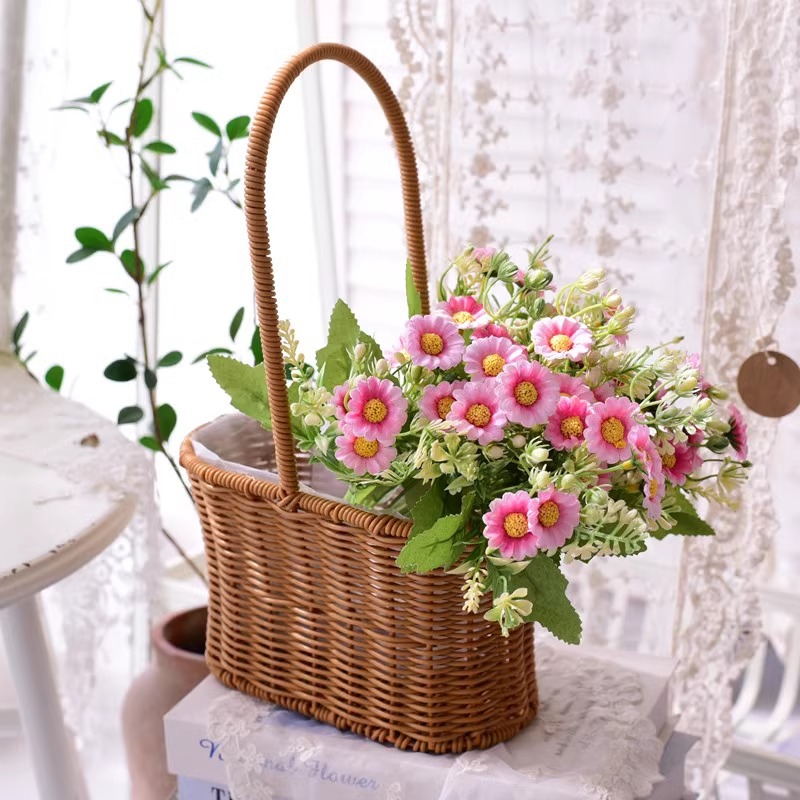 Cestas de flores de huevos de vid de plástico tejidos, flores de luna, flores de mano tejidas, ramo de flores para regalar a una amiga, cesta de flores de mano