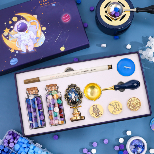 Creative birthday gifts for primary and secondary school students, hands-on class supplies, fire paint seals, full set of cartoon retro envelope wax