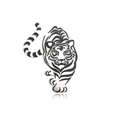 Trendy Chinese-Style Bold Tiger Brooch, Yaxa sancaqları - yn7512-silver