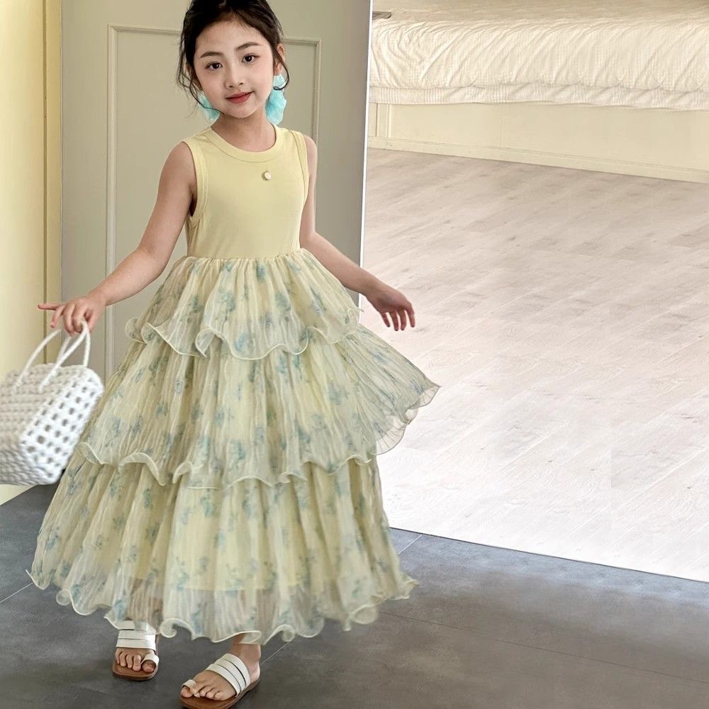 Girls Dress Summer Dress 2025 New Children's Clothing Children's Summer Dress Fashionable Girl Princess Floral Cake Dress