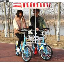 溜娃自行车亲子家人双人情侣两人骑亲子四轮景点租用游乐园景区