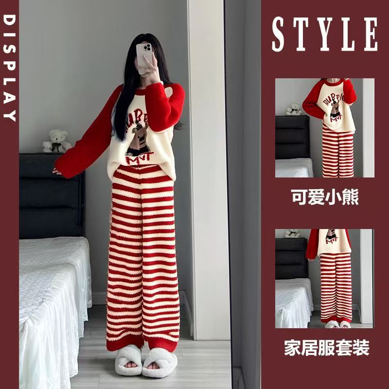 Women's Winter Pajamas, Half-Velvet Bear Design, 2025 New Coral Fleece Thickened Sweet Autumn and Winter Flannel Loungewear Women's Winter Pajamas, Half-Velvet Bear Design, 2025 New Coral Fleece Thickened Sweet Autumn and Winter Flannel Loungewear