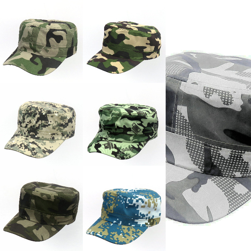 Camouflage Flat Cap Logo Outdoor Student Military Training Cap Spring and Summer Tourism Leisure Sun Hat Thin Flat Cap