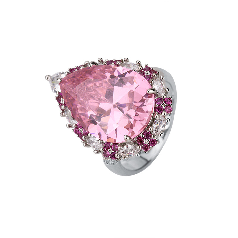 Zhuang Sheng joyería europea y americana simulación rosa diamante color piedra vintage anillo Yao diamante-incrustado agua gota anillo principal piedra 13*18