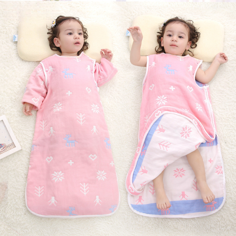 Anti-Kick Quilt Artifact Pure Cotton Six-Layer Gauze Baby Sleeping Bag Spring and Summer Thin Kidsren's Sleeping Bag for Men and Women with Removable Sleeves