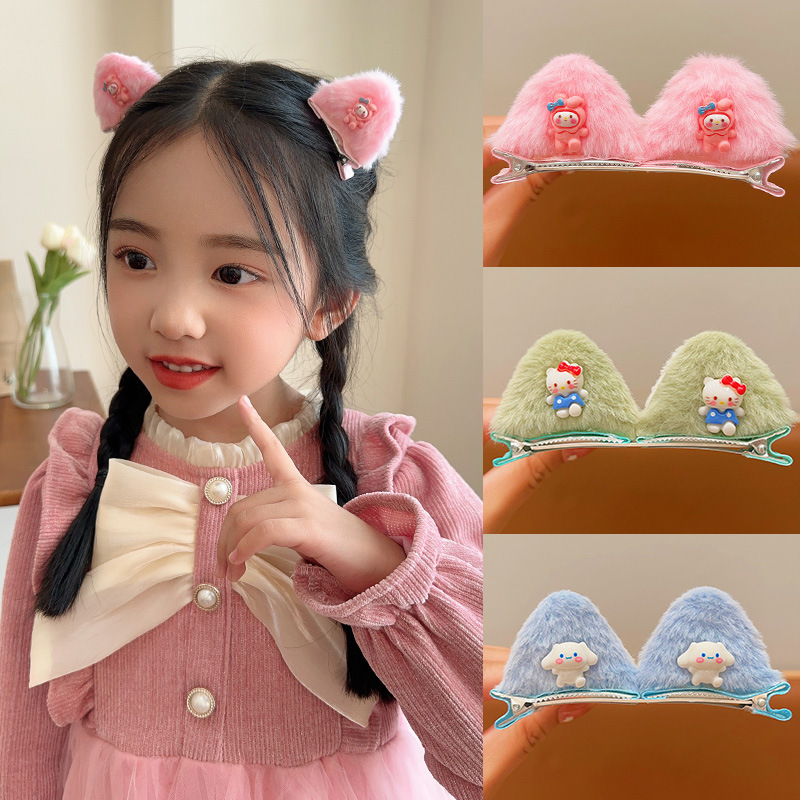 Horquilla de felpa para niños para niñas lindo clip de oreja de gato tridimensional horquilla de bebé niña flequillo lateral clip accesorios para el cabello