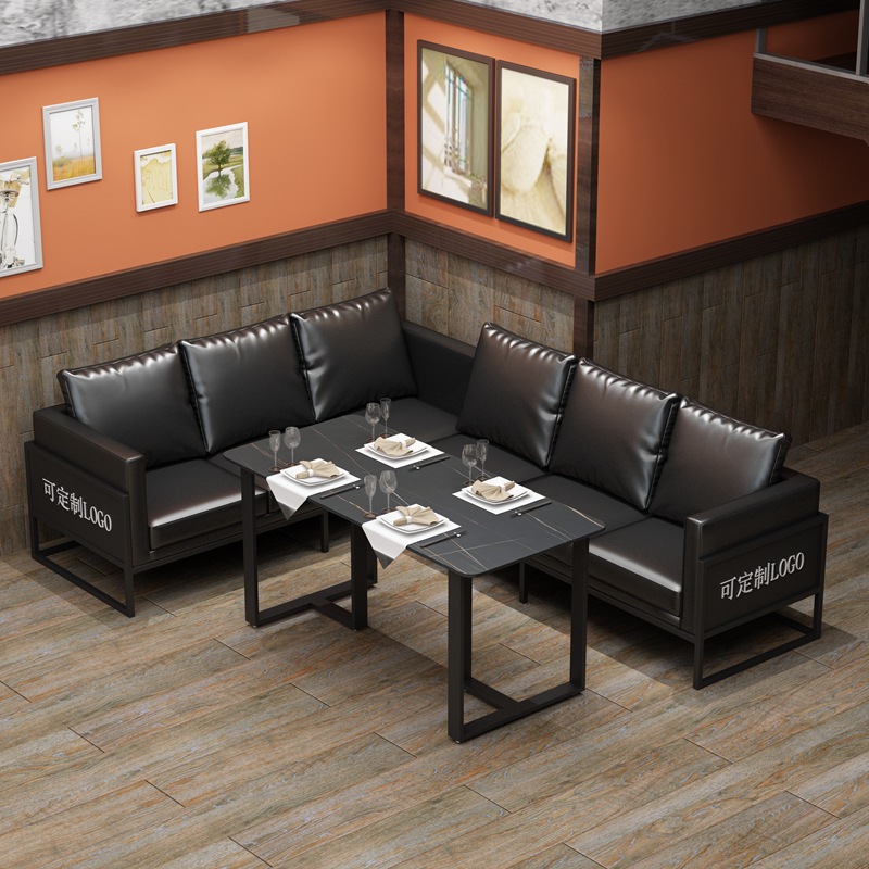 Industrial Style Wrought Iron Bar Booth Sofa Small Tavern Restaurant Music Bar Slate Table and Chair Set