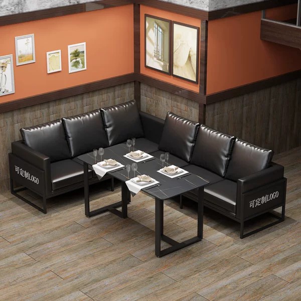 Industrial Style Wrought Iron Bar Booth Sofa Small Tavern Restaurant Music Bar Slate Table and Chair Set