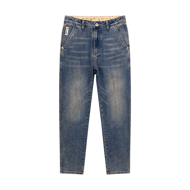 Men's summer new heavy industry washed jeans, men's loose elastic retro distressed cropped pants_voghion.com