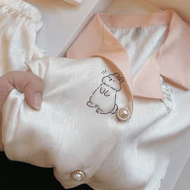 睡衣女夏冰丝短袖短裤薄款学生丝绸斜纹ins宿舍斜纹外贸抖音同款