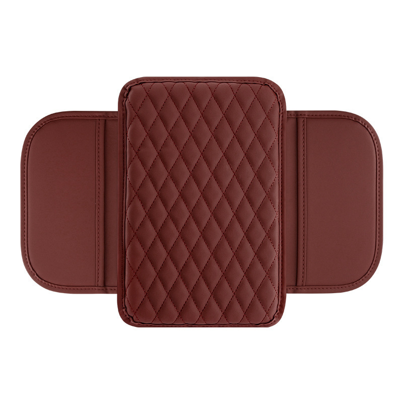 Elegant diamond-patterned leather car center console surface support pad, armrest box protector, in-car storage and height-increasing accessory