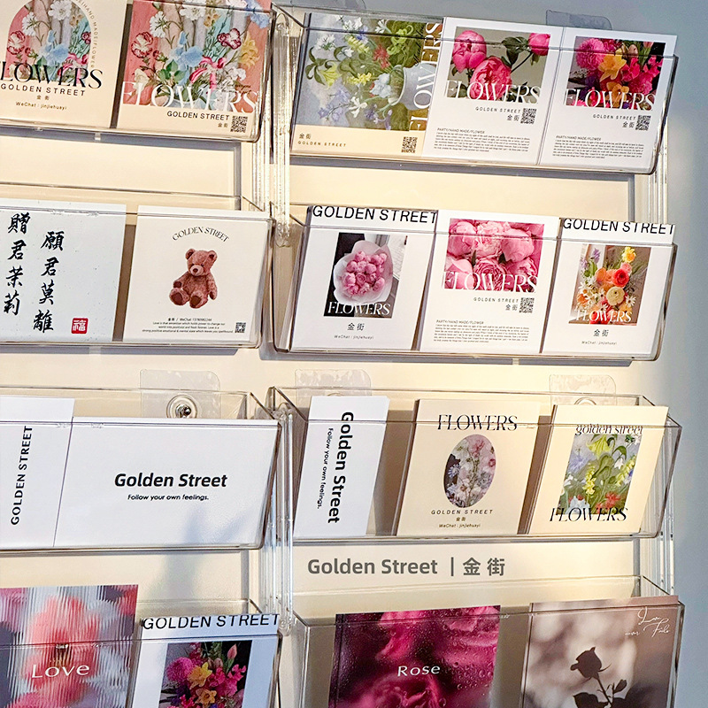 Tarjetas acrílicas transparentes almacenamiento de tarjetas de pared estante de visualización de almacenamiento caja de almacenamiento florista material estante de tarjetas materiales floral