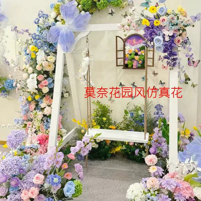 莫奈花园油画风仿真花户外婚礼摄影拍照花艺店铺橱窗装饰假花绿植