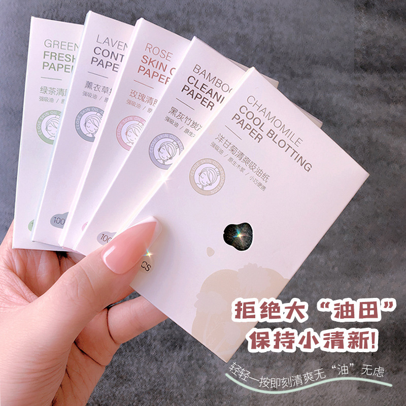 Ma Caier linen fragrance oil-absorbing paper facial oil control portable bamboo charcoal green tea rose oil-absorbing facial tissue 100 pieces