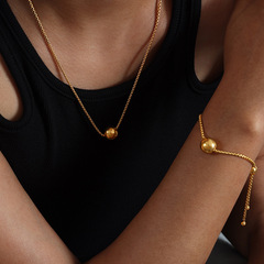 Minimalist and Elegant Stylish and Versatile Titanium Steel Gold Plated Jewelry Set with Small-Batch Polished Steel Bead Pendant