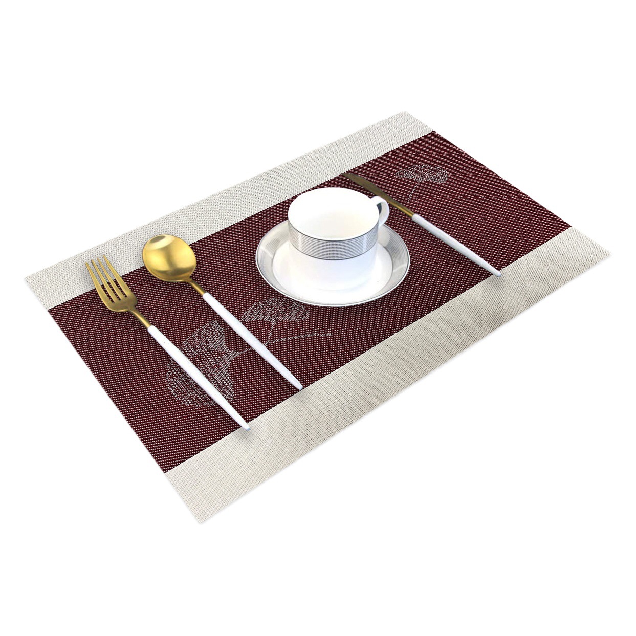 Nuevo Teslin placemat ginkgo jacquard tejido occidental placemat Luz de lujo decorativo Coaster almohadilla de aislamiento térmico impermeable y a prueba de aceite