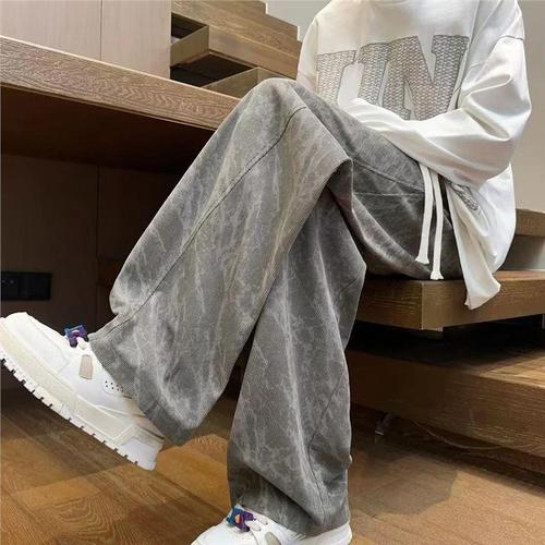 Drop Feeling Letter Full Print Casual Pants Men Design Sensory Autumn Winter Straight Leg Wide Leg Pants Loose Matchy-Dressy Floor-Length Pants