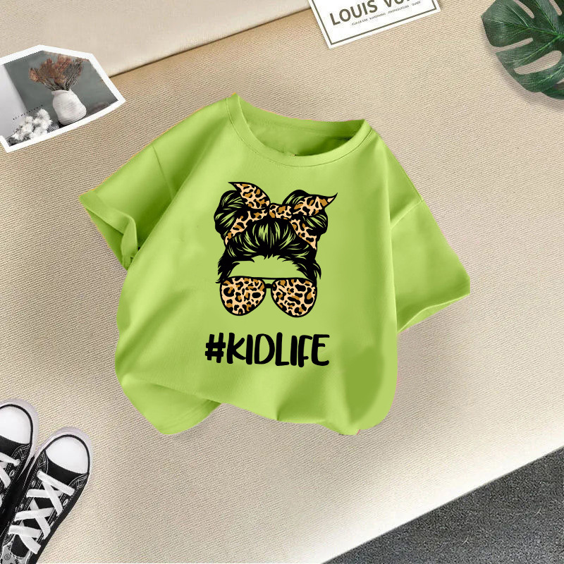 Ropa para niños transfronterizos 2024 verano nuevas camisetas de manga corta para niños y niñas tops de cuello redondo de moda bebé de media manga de algodón