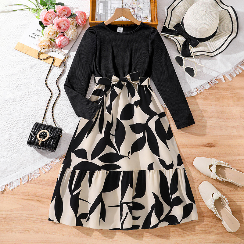 Elegantes Langarm Kleid Mit Blumenmuster Für Mädchen Herbst_voghion.com