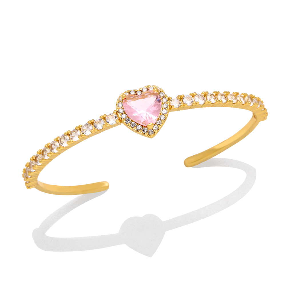 Fashion Heart Shape Copper Inlay Zircon Bangle 1 Piece