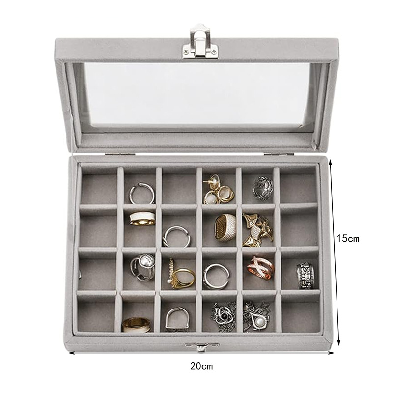 Ventana abierta caja de joyería pendientes collares de clasificación caja de almacenamiento de joyería caja de acabado de joyería casera caja de almacenamiento gris image 9
