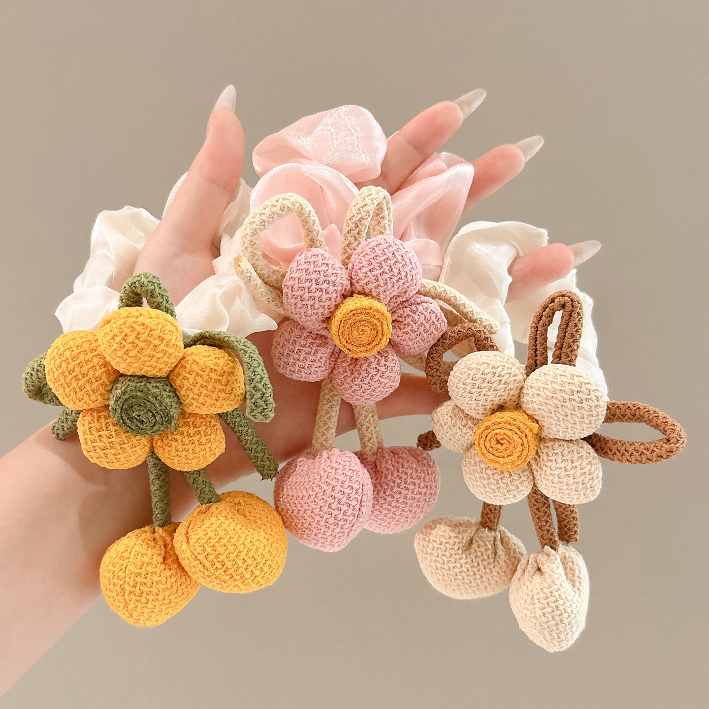 Niños dobles cabeza de bola nueva flor cuerda de cabello niñas atadas cabeza de bola anillo de cabello de cola de caballo niñas adornos para el cabello
