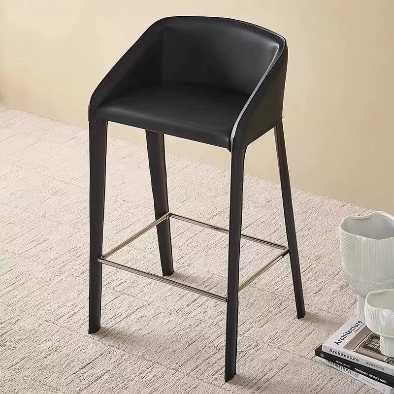 Легкий роскошный кожаный барный стул, домашний островной стул, офис продаж, современный простой барный стул для кафе, высокий табурет