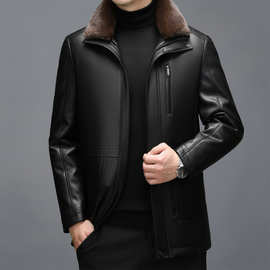 冬海宁真皮皮衣加绒加厚外套爸爸装皮毛一体海宁真皮皮夹克绵羊皮