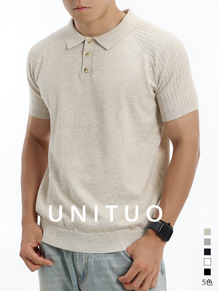 Europa y América transfronterizos polo camiseta de punto para hombres de color sólido solapa delgada de negocios casual alta sensación transpirable mangas cortas