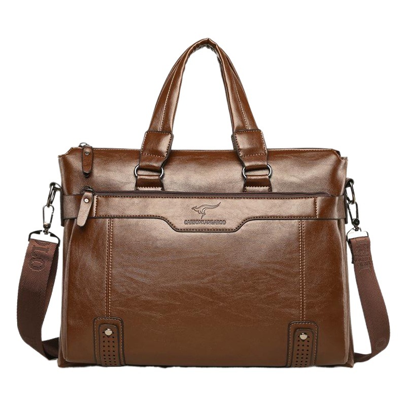 Xikasen Men's Bag Horizontal Briefcase Men's Bag Business Portable Shoulder Crossbody Men's Casual Computer Bag