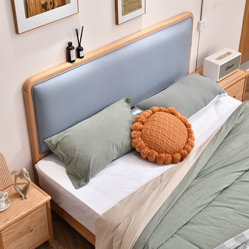 North American Soft Back Red Oak Solid Wood Bed, Nordic Style 1.8M Home Use Bedroom Original Wood Double Storage Bed with Wood Wax