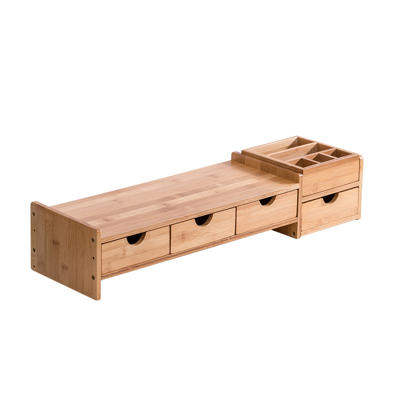 Soporte Elevador para Monitor con Cajones de Bambú para Oficina